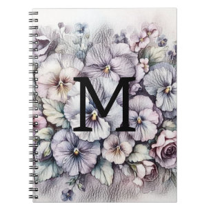 Cuaderno Flores de panes rosados dibujando con flores monog
