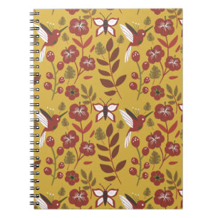 Cuaderno Flores de patrón sin soldadura floral, mariposa, r