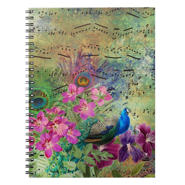Cuaderno Flores de pavo real y música (Frente)
