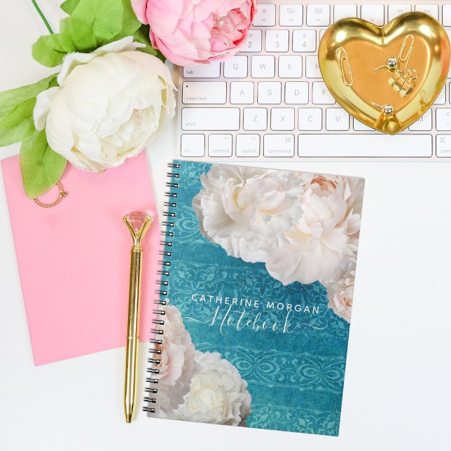 Cuaderno Flores De Peones Blancos Sobre El Patrón De Damasc (Subido por el creador)