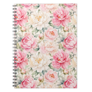 Cuaderno Flores de peonía de acuarela en pastel suave