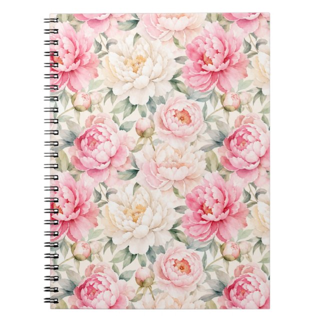Cuaderno Flores de peonía de acuarela en pastel suave (Frente)