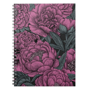 Cuaderno Flores de peonía púrpura