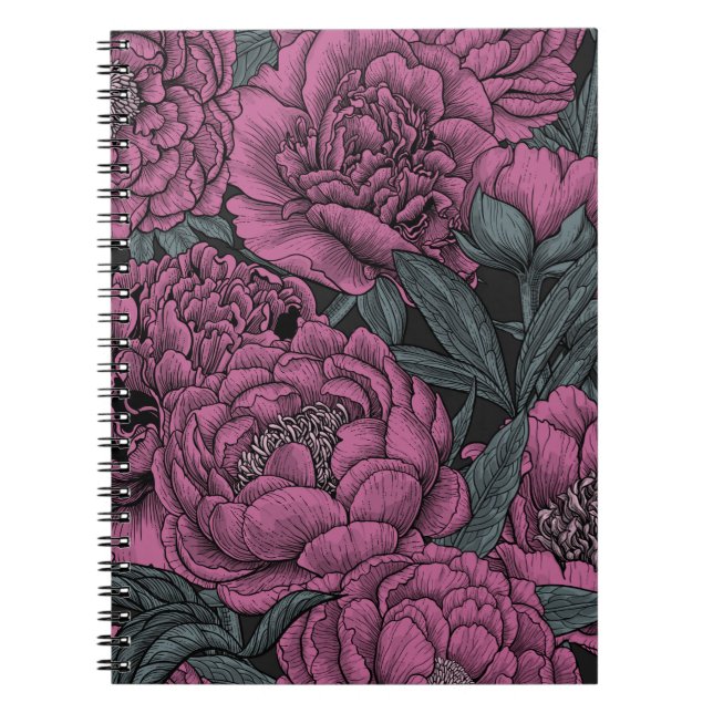 Cuaderno Flores de peonía púrpura (Frente)