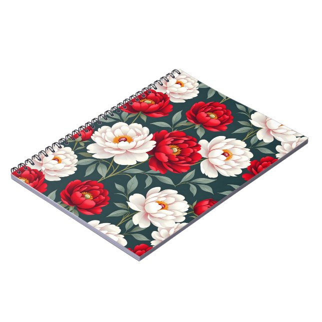 Cuaderno Flores de peonía rojas y blancas (Lado Izquierdo)