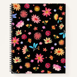 Cuaderno Flores de petta cortas en negro