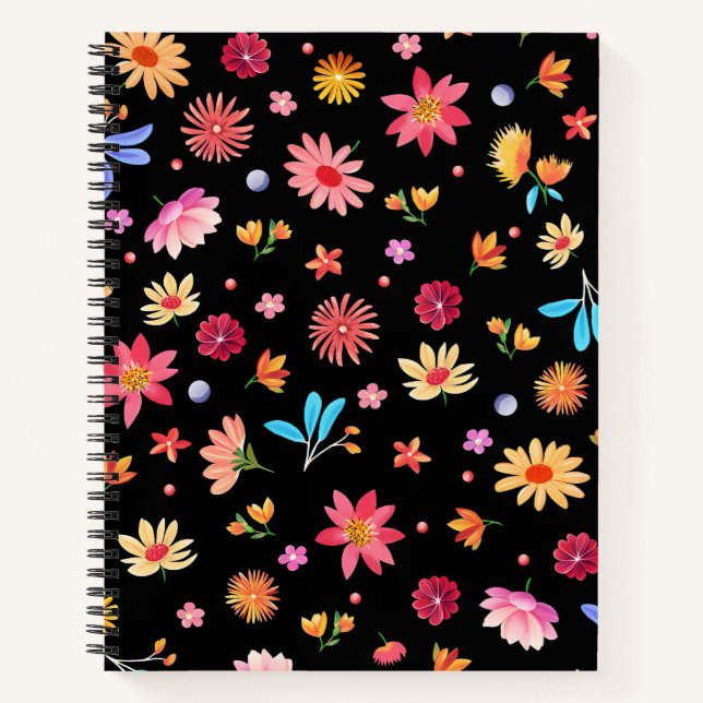 Cuaderno Flores de petta cortas en negro (Anverso)