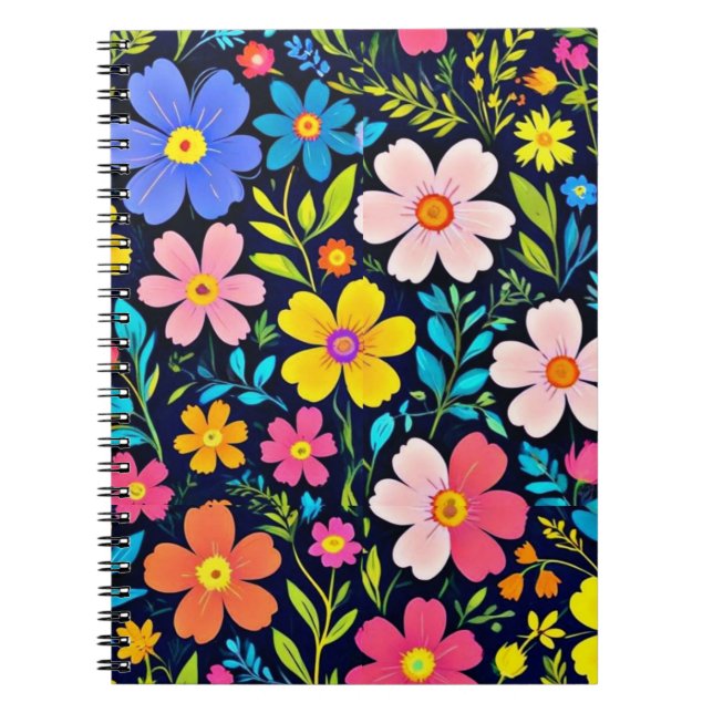 Cuaderno Flores de pintura digital floral Patrón-38875 (Frente)