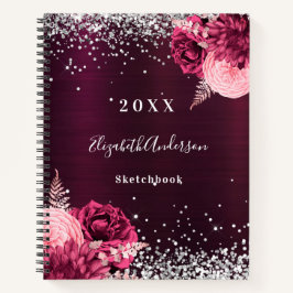 Cuaderno Flores de plata burdeos de Sketchbook
