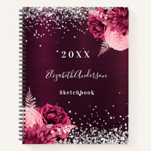 Cuaderno Flores de plata burdeos de Sketchbook
