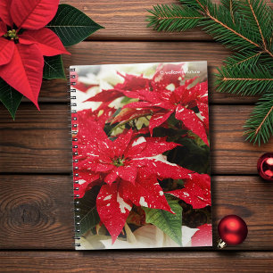 Cuaderno Flores de Poinsettia floral blanca y roja festiva