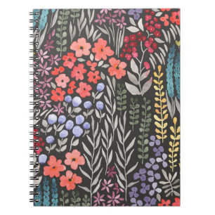 Cuaderno Flores de prado: Floral sin costuras acuarela