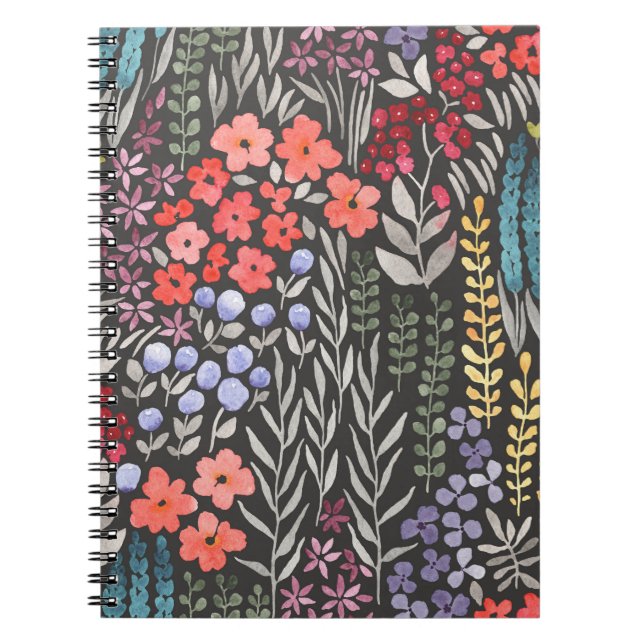 Cuaderno Flores de prado: Floral sin costuras acuarela (Frente)