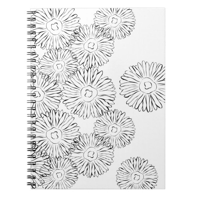 Cuaderno Flores de primavera abstractas en blanco y negro (Frente)