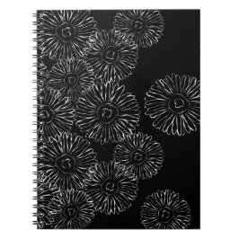 Cuaderno Flores de primavera abstractas en blanco y negro