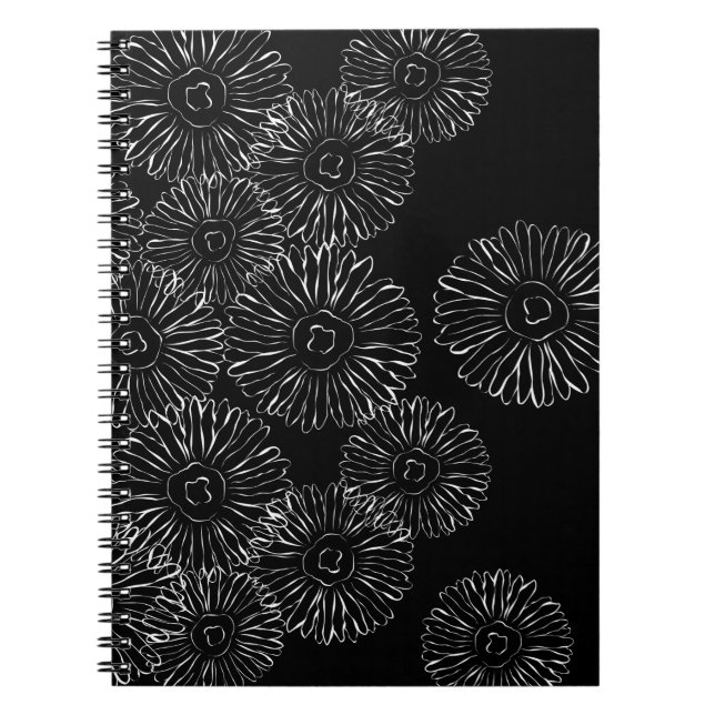 Cuaderno Flores de primavera abstractas en blanco y negro (Frente)