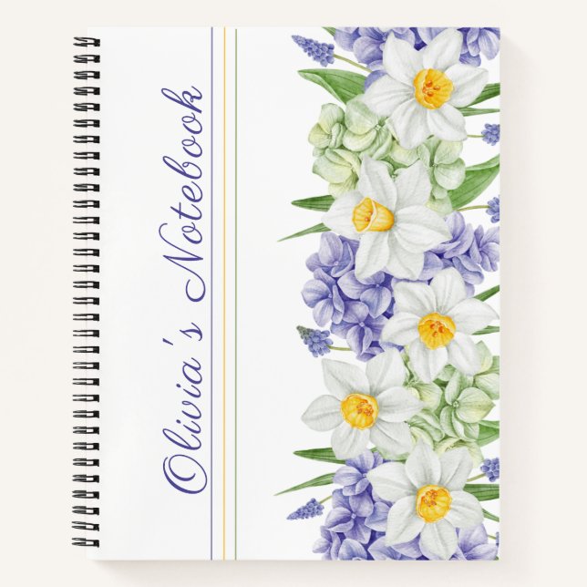 Cuaderno Flores de primavera acuarela amarillo violeta verd (Anverso)
