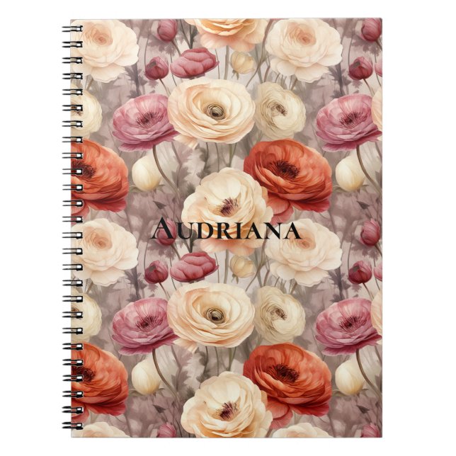 Cuaderno Flores de primavera crema Borgoña   (Frente)