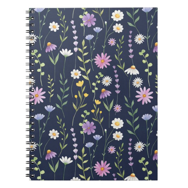 Cuaderno Flores de primavera de patrón de superficie floral (Frente)