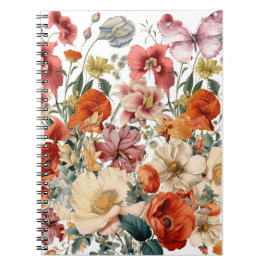 Cuaderno Flores de primavera en flor con mariposas