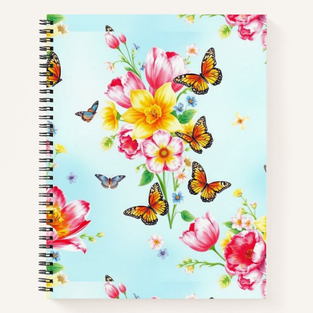 Cuaderno Flores de primavera y mariposas (Anverso)