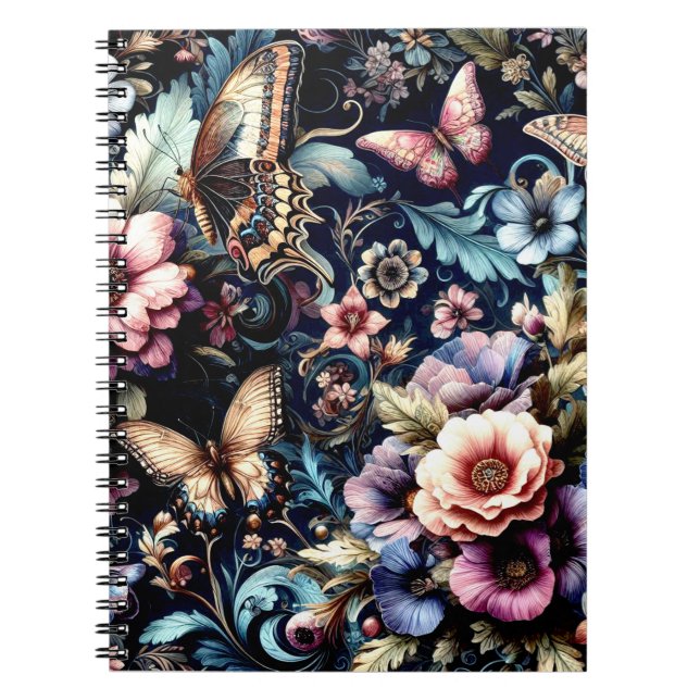 Cuaderno Flores de primavera y mariposas antiguas (Frente)