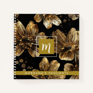 Cuaderno Flores de Purpurina de Oro de Lujo Monograma Cuadr