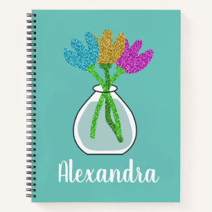 Cuaderno Flores de Purpurina personalizadas