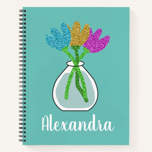 Cuaderno Flores de Purpurina personalizadas (Anverso)