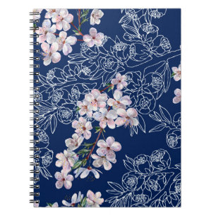 Cuaderno Flores de rama de acuarela cereza con grafo de ram