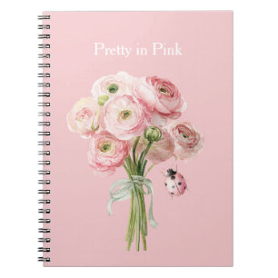 Cuaderno Flores de ranúnculo rosa rubor mariquita