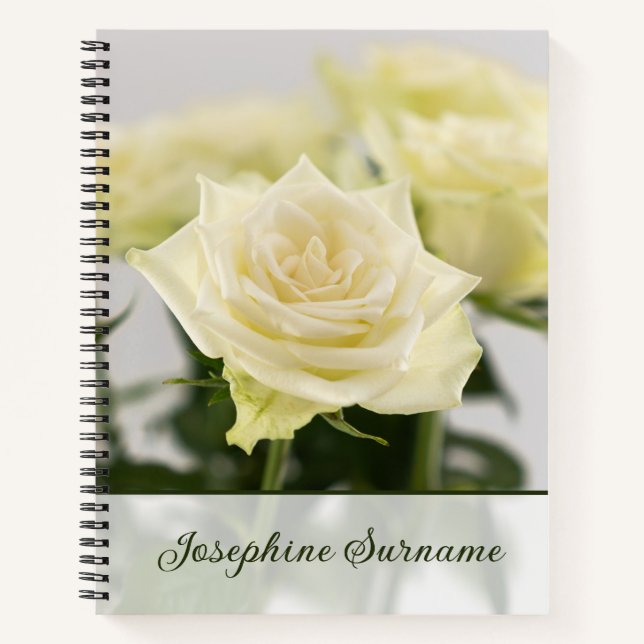 Cuaderno Flores de rosa blanca clásicas fotografiar nombre  (Anverso)