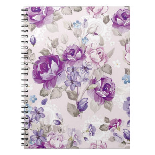 Cuaderno Flores de Rosa Púrpura Floral Vintage Lavanda