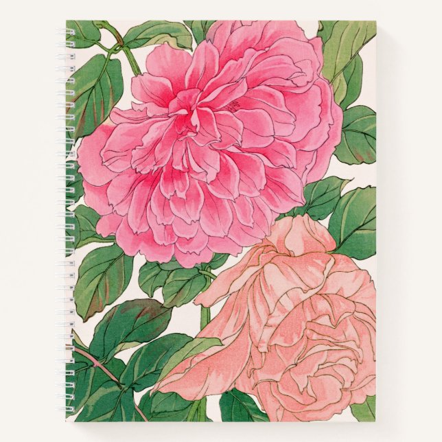 Cuaderno Flores de Rosa rosa y transparente con hojas verde (Anverso)