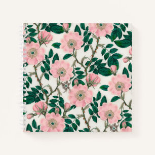 Cuaderno Flores de Rosa salvajes rosadas y patrón de hojas