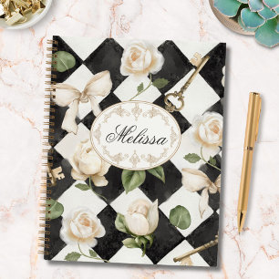 Cuaderno Flores de Rosa Vintage Monograma Diamante Blanco N