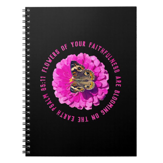 Cuaderno Flores de su fidelidad Flor rosa en negro (Frente)