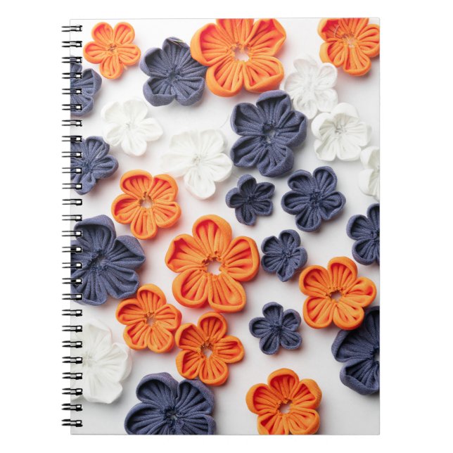 Cuaderno Flores de tela cosida artesanal de primavera azul  (Frente)