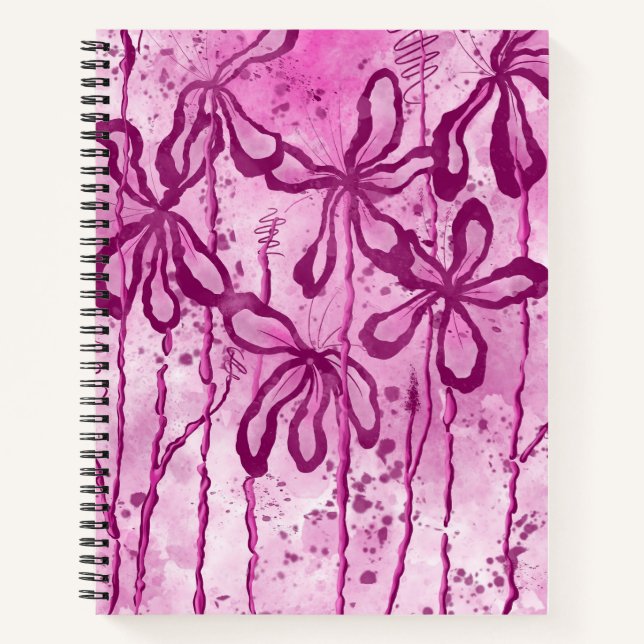 Cuaderno Flores De Tinta Abstracta Lilis Rosa (Anverso)