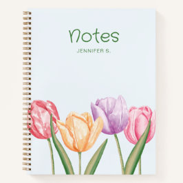 Cuaderno Flores de Tulipán Acuarela Coloridas con Texto Per