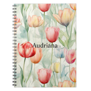 Cuaderno Flores de tulipanes amarillos rojos de granja