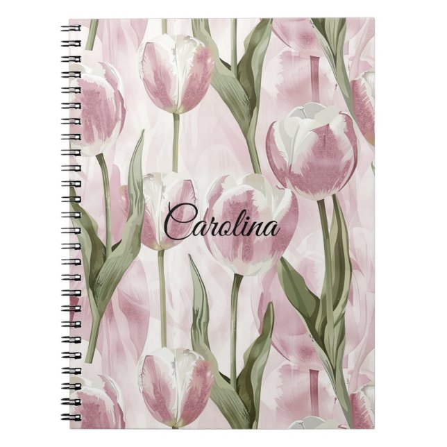 Cuaderno Flores de tulipanes blancos rosados de moda (Frente)