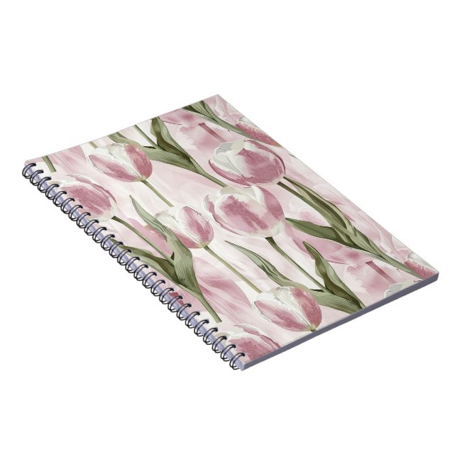 Cuaderno Flores de tulipanes blancos rosas (Lado Derecho)