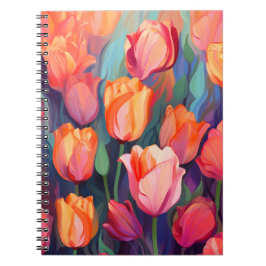 Cuaderno Flores de Tulipanes Coloridas Patrón de Arte Flora