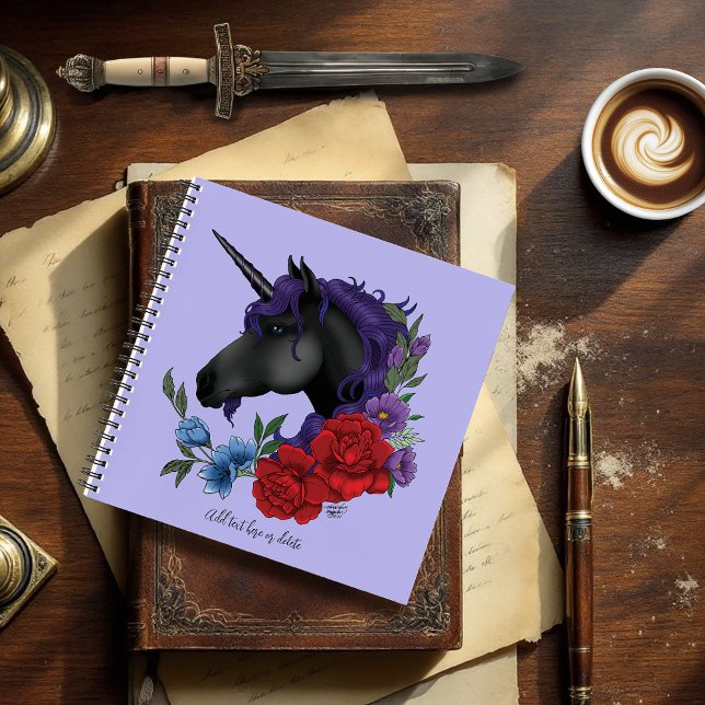 Cuaderno Flores de unicornio negras moradas (Subido por el creador)