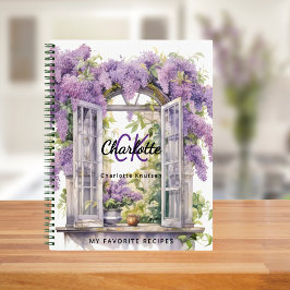 Cuaderno Flores de ventana de recetas monograma rosa