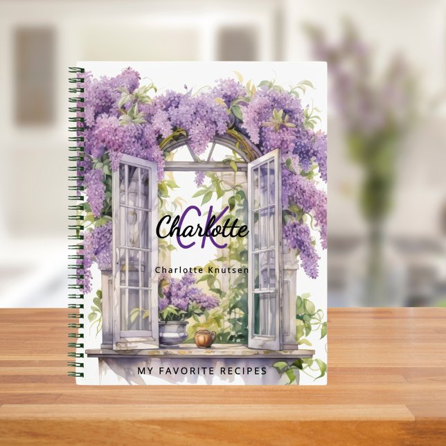 Cuaderno Flores de ventana de recetas monograma rosa (Subido por el creador)