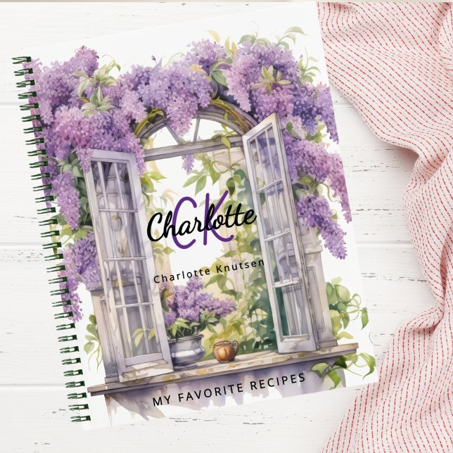 Cuaderno Flores de ventana de recetas monograma rosa (Subido por el creador)