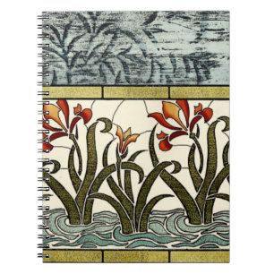 Cuaderno Flores de vidrio manchado con una frontera tan gra