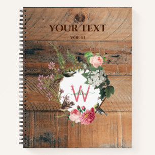 Cuaderno Flores de Vintage de Madera Rústica Monogramadas